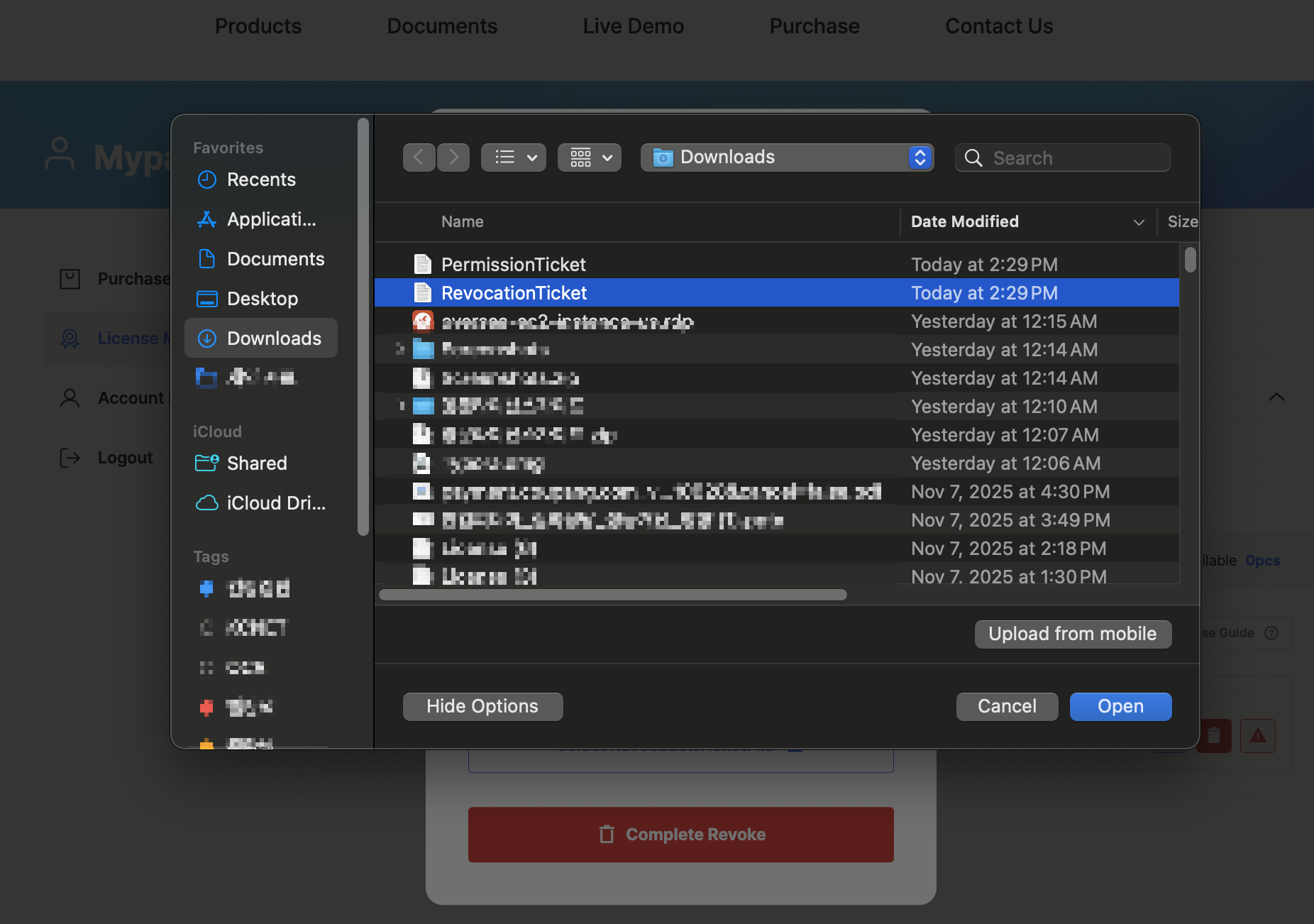 Revocation Ticket upload